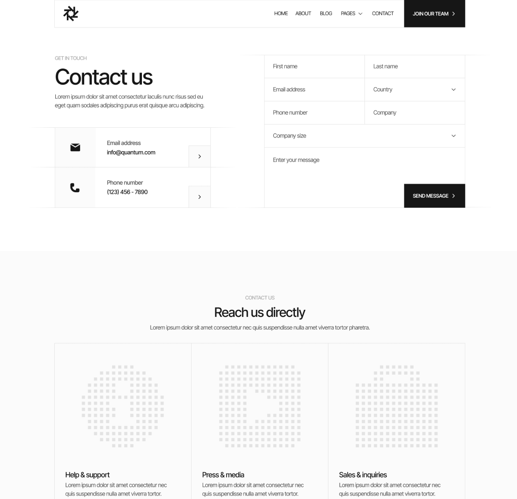 Contact V1 Page - Quantum | Webflow Template